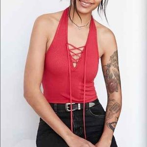 Urban Outfitters - Red Halter Lace up Tank